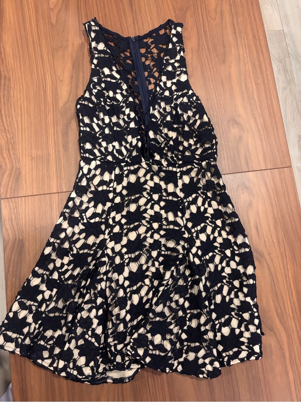 L'ATISTE blue Floral Lace Mini Dress with Cream Underlay